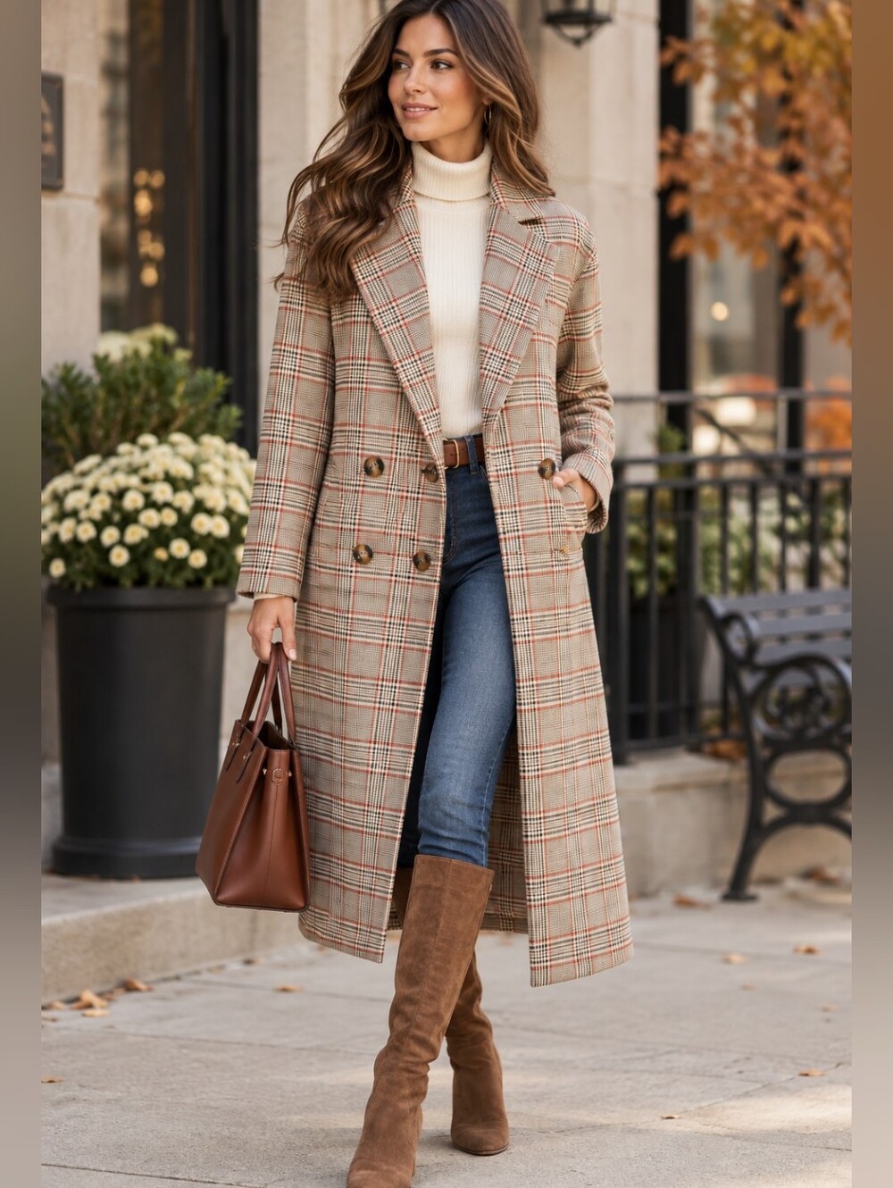 Women Plaid Double Breasted Glen Plaid Oversized Tailored Coat Sz M Academia